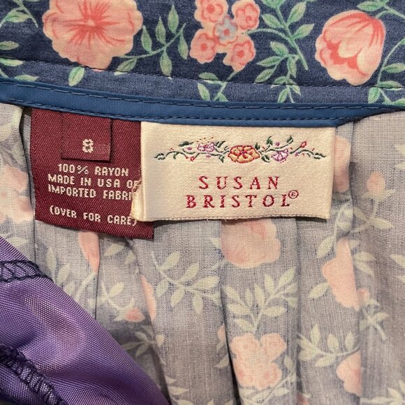 EUC Vintage Susan Bristol Floral Cottagecore Midi Skirt Blue Pink tag 8, 4 fit - Picture 5 of 6